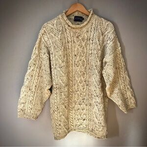 Roll Neck Cabled Sweater 100% British Wool Size Large EUC